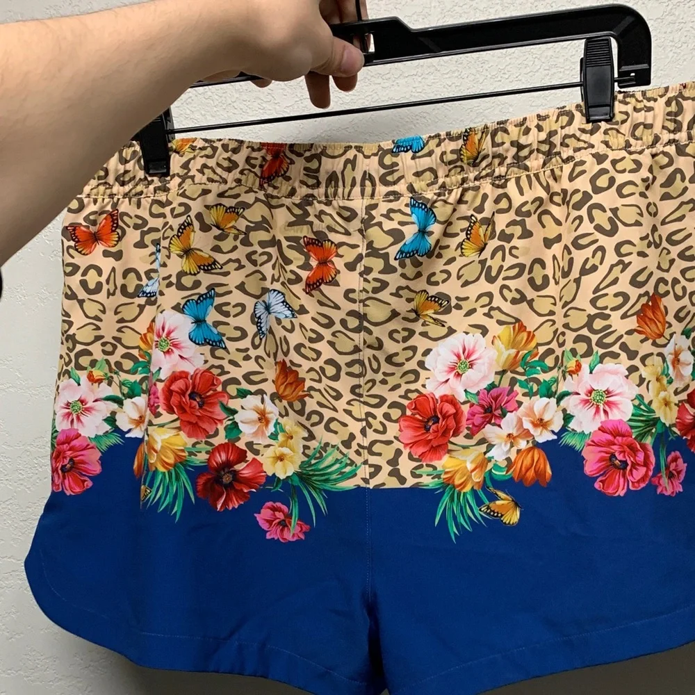 Johnny Was Floral Leopard Women's Athletic Beach Shorts Size XL - Picture 3 of 3
